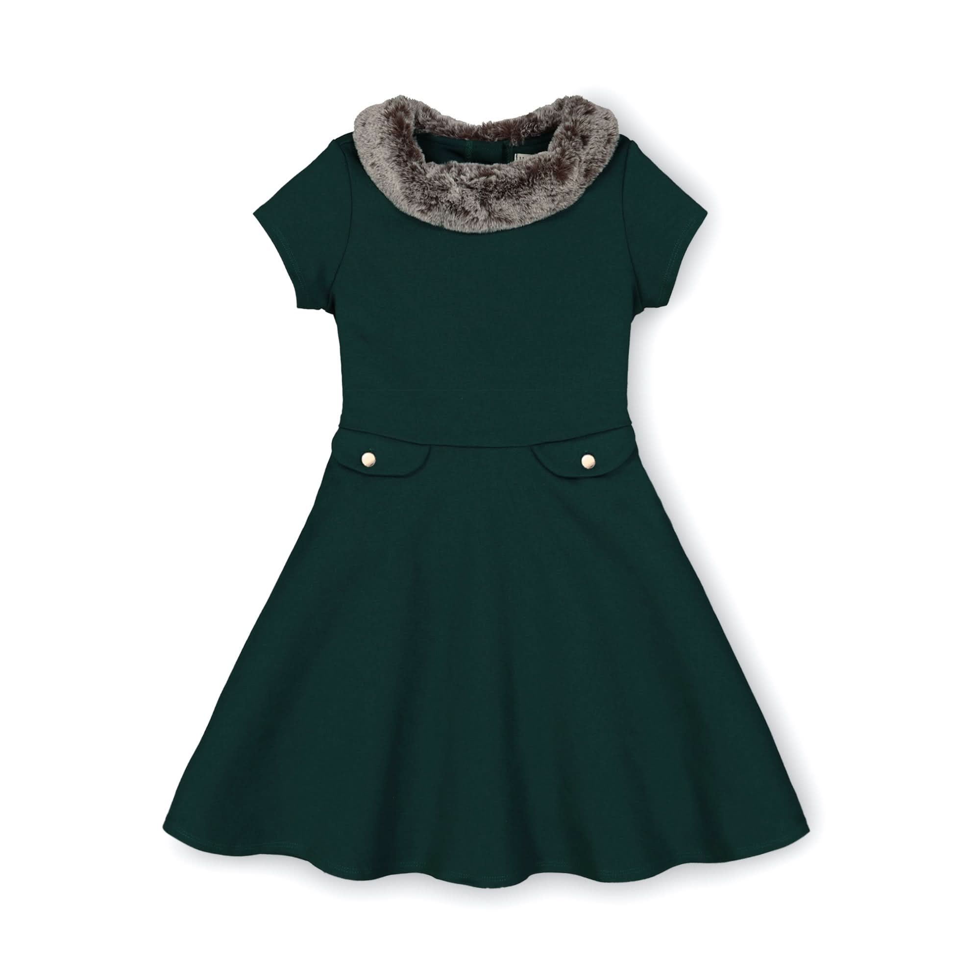 Fit and Flare Ponte Dress with Faux Fur - Baby from Hope & Henry 6-12 Months / Deep Green Fit and Flare Ponte Dress with Faux Fur - Baby from Hope & Henry 6-12 Months / Deep Green