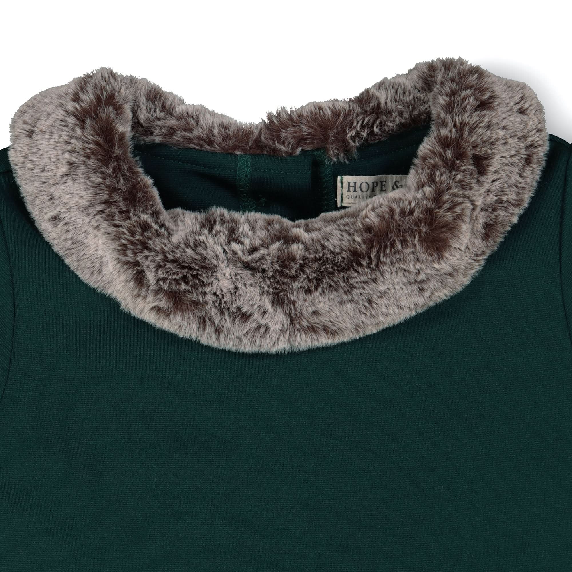 Fit and Flare Ponte Dress with Faux Fur 4 / Deep Green