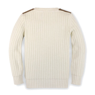 Crew Neck Pullover Sweater with Suede Detail - Hope & Henry Boy