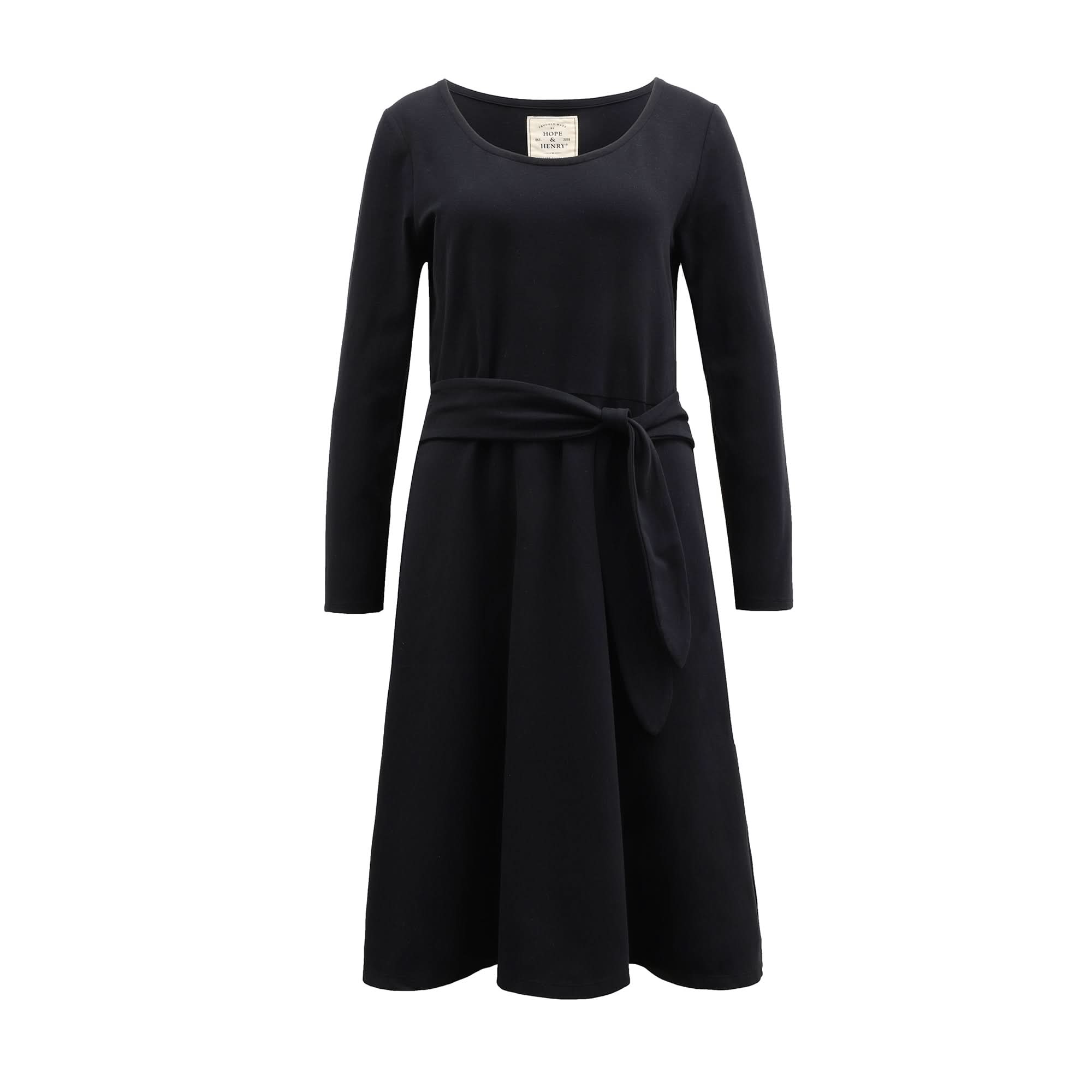 Organic Women's Long Sleeve Tie-Waist Knit Dress 6 / Black Long Sleeve Organic Women's Long Sleeve Tie-Waist Knit Dress 6 / Black Long Sleeve