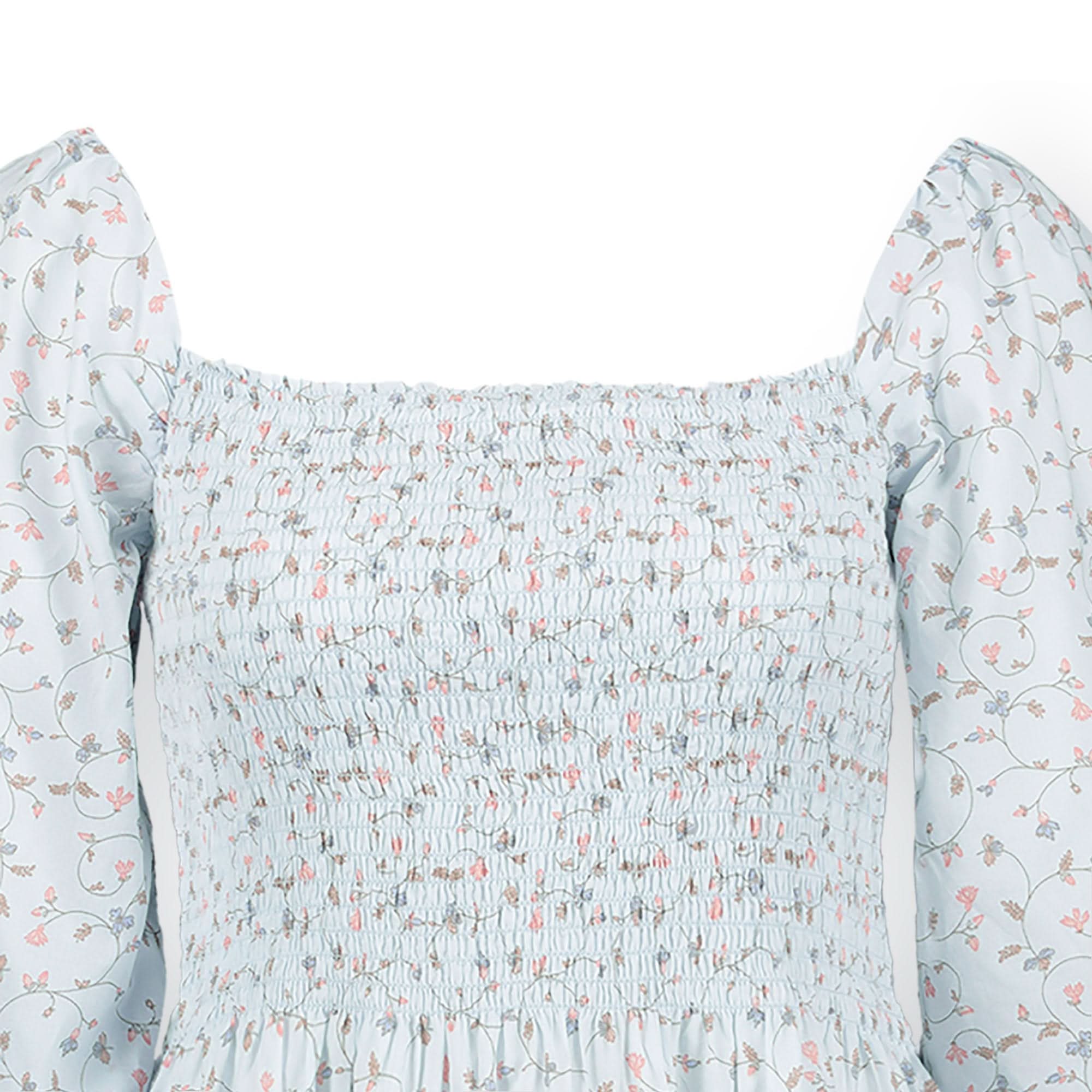 Hope & Henry Women's Smocked Bubble Sleeve Dress - Pale Blue Vintage Floral - 12 Hope & Henry Women's Smocked Bubble Sleeve Dress - Pale Blue Vintage Floral - 12