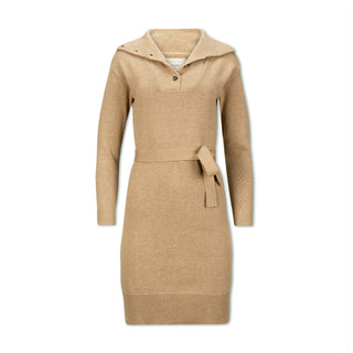 Wide Collar Belted Sweater Dress