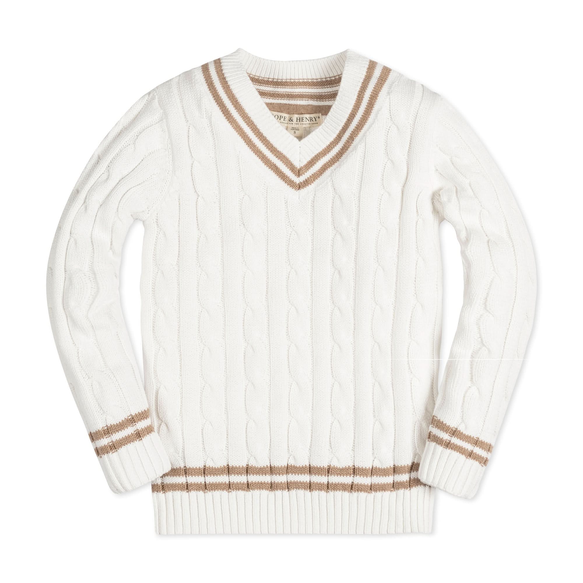 Cricket V-Neck Cable Knit Sweater - Unisex Casual Long Sleeve Jumper (Grey, Cream, Pink, Mint, Navy)