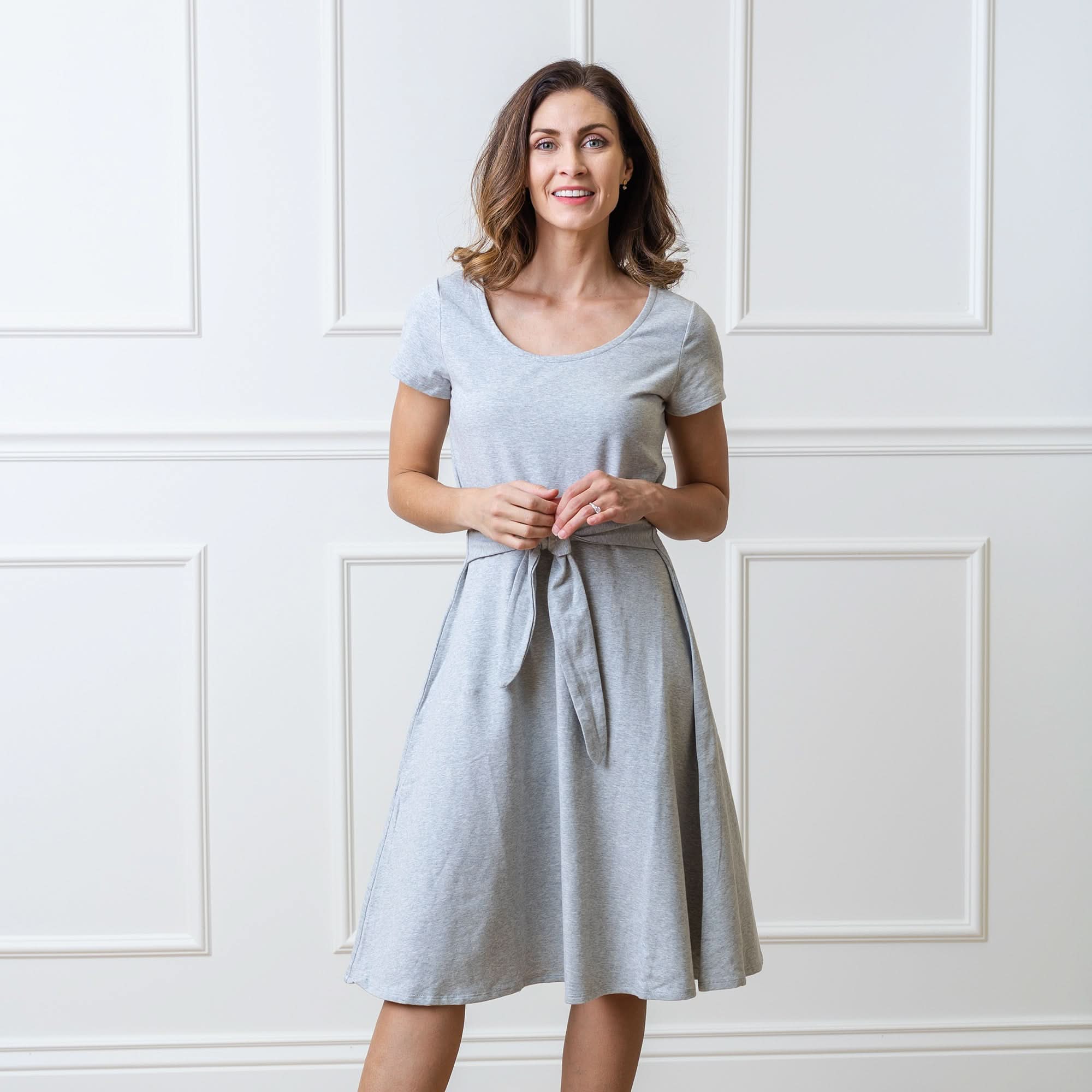Women's Organic Tie-Waist Knit Dress - 6 / Gray Heather Solid Women's Organic Tie-Waist Knit Dress - 6 / Gray Heather Solid