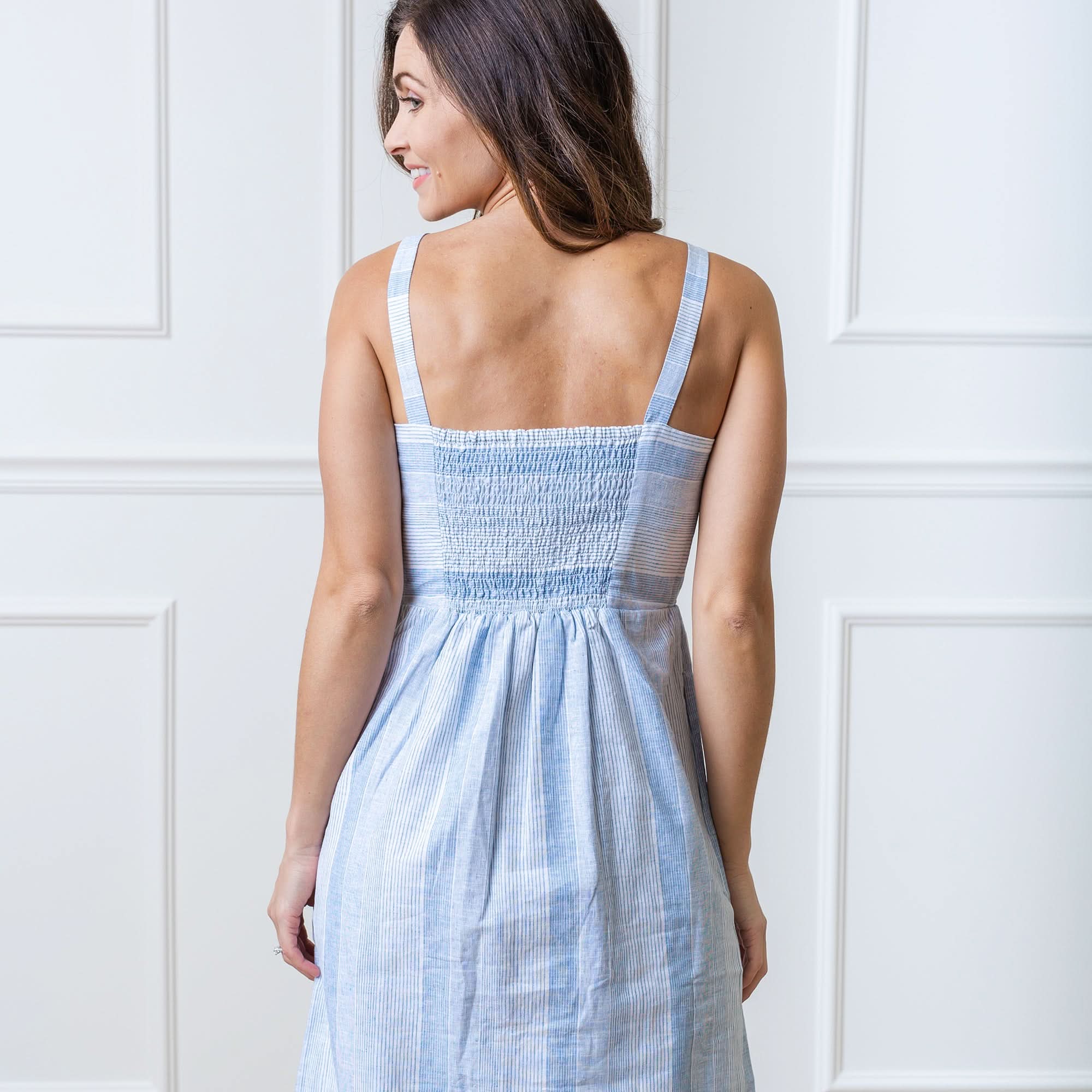 Linen Sheath Dress 10 / Blue Ombre Stripe Linen Linen Sheath Dress 10 / Blue Ombre Stripe Linen
