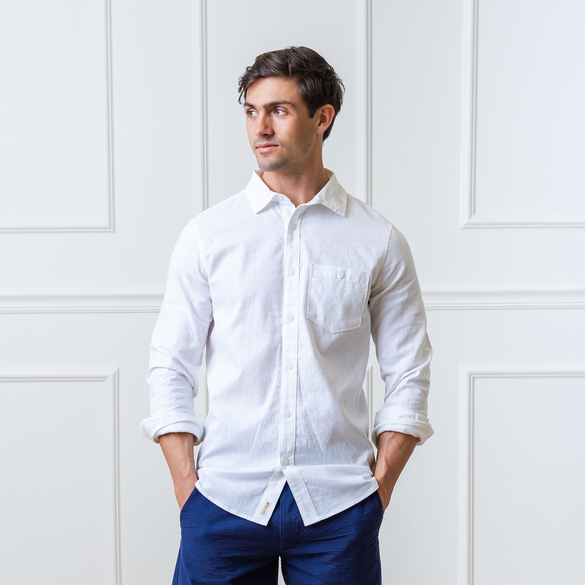 Vintage Cotton Linen Shirt Men's Comfy Lightweight Breathable