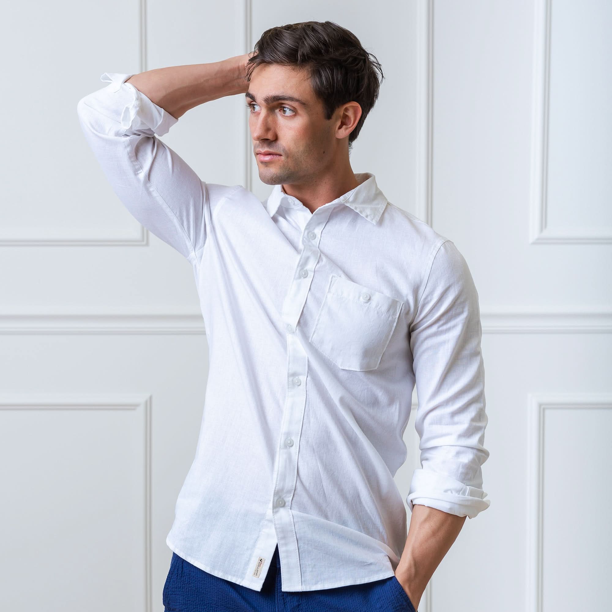 Hope & Henry Mens' Linen Long Sleeve Button Down Shirt - White Hope & Henry Mens' Linen Long Sleeve Button Down Shirt - White