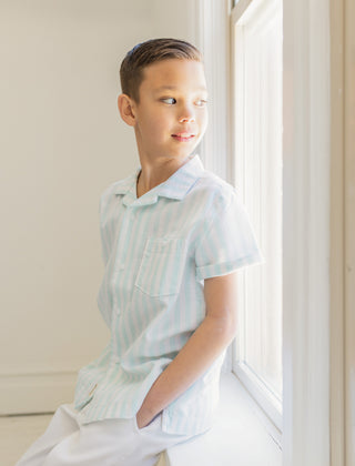 Linen Short Sleeve Camp Shirt - Hope & Henry Boy