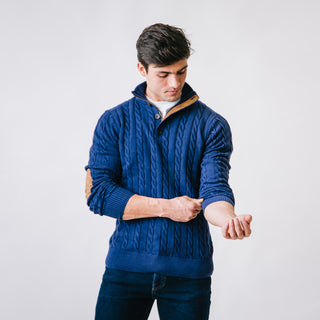 Mock Neck Sweater with Elbow Patches - Hope & Henry Men