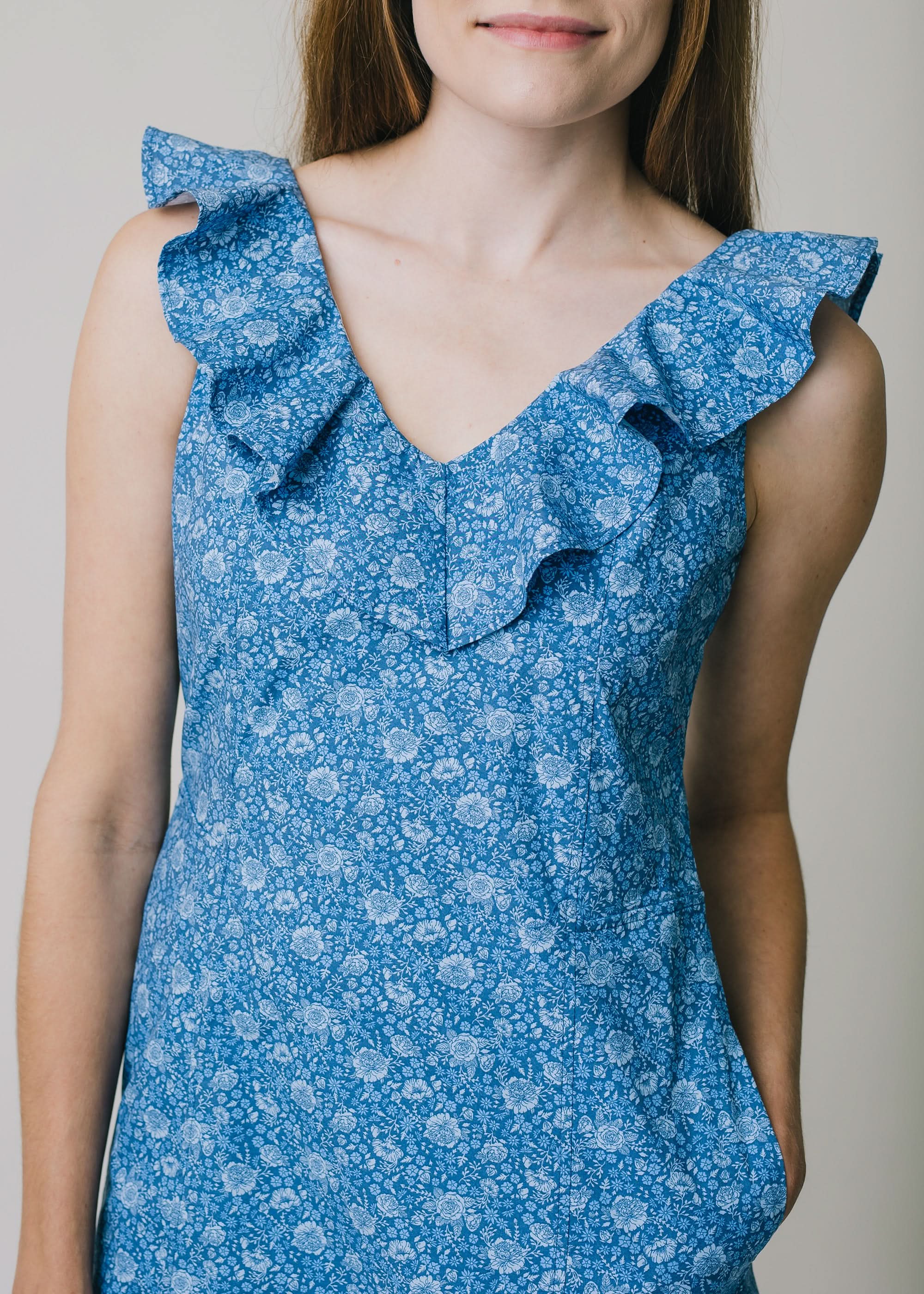 V-Neck Ruffle Shift Dress 12 / Coastal Blue Floral V-Neck Ruffle Shift Dress 12 / Coastal Blue Floral