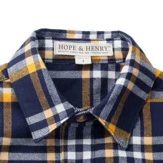 Brushed Button Down Shirt | Navy Plaid - Hope & Henry Boy