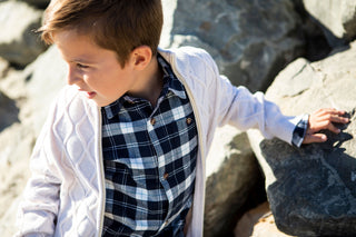 Brushed Button Down Shirt | Navy & White Plaid - Hope & Henry Boy