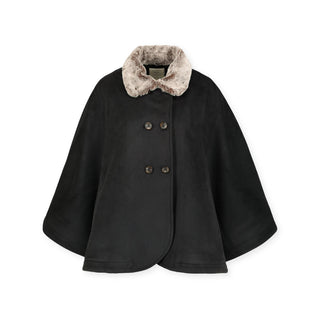 Button Front Cape with Faux Fur - Hope & Henry Women