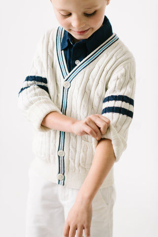 Cable Cardigan Sweater with Stripes - Hope & Henry Boy