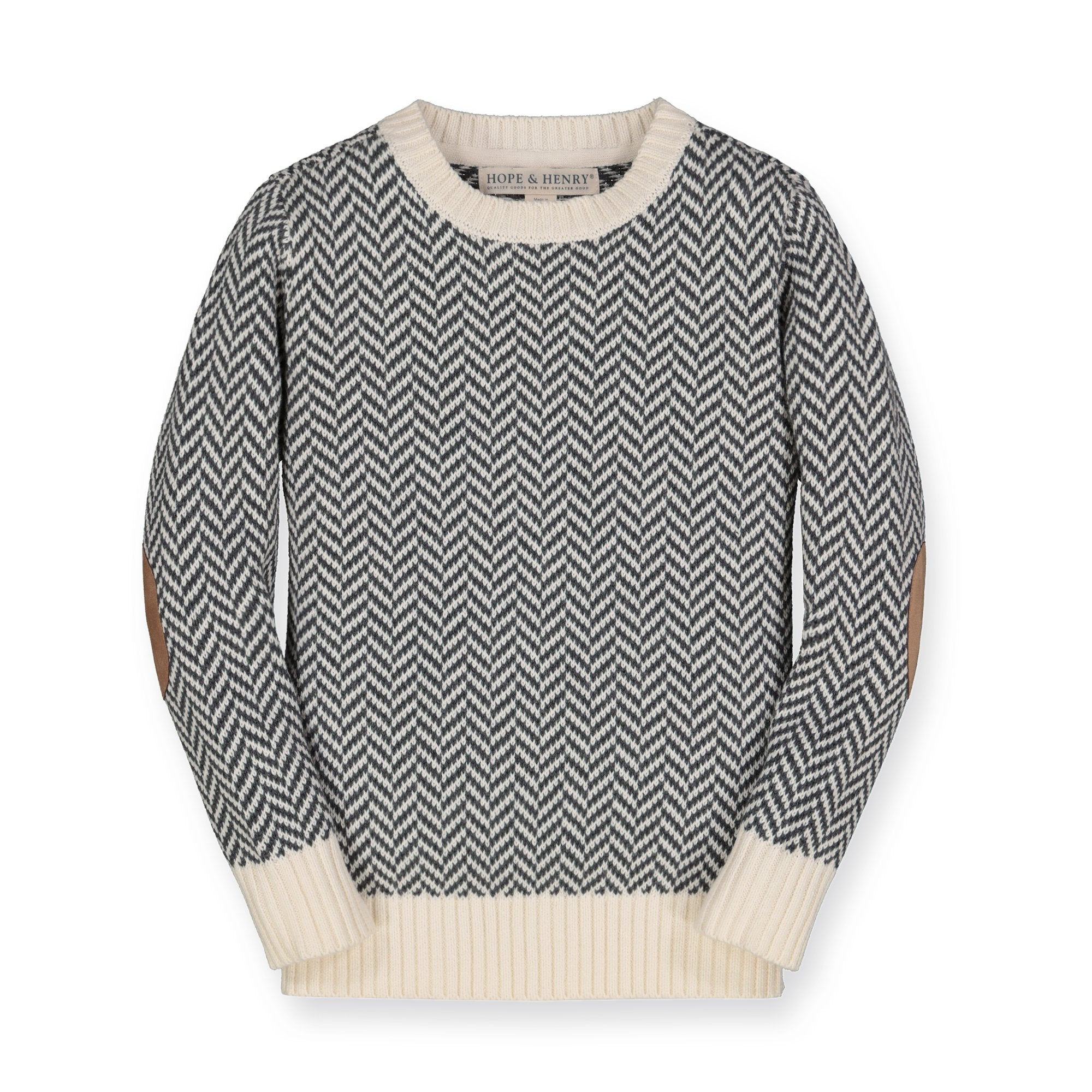 Factory: Boys' Striped Elbow-patch Crewneck Sweater For Boys