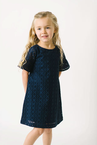 Eyelet Shift Dress with Ruffle Sleeves - Hope & Henry Girl