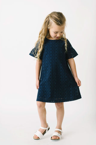 Eyelet Shift Dress with Ruffle Sleeves - Hope & Henry Girl