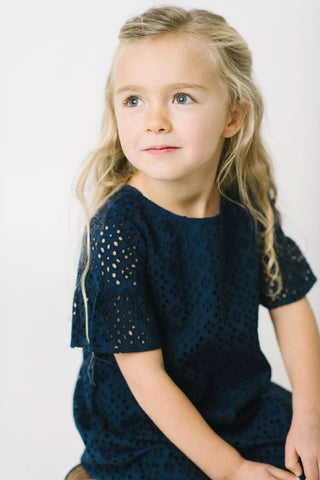 Eyelet Shift Dress with Ruffle Sleeves - Hope & Henry Girl