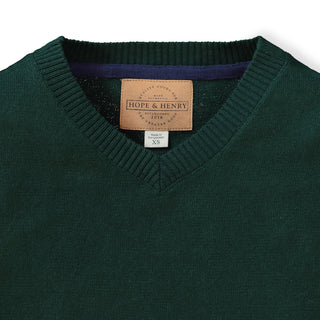 Fine Gauge V-Neck Sweater with Elbow Patches - Hope & Henry Boy