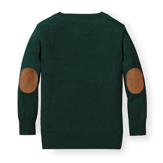 Hope & Henry Boys' Fine Gauge V-Neck Sweater with Elbow Patches (Dark Green, 12-18 Months)