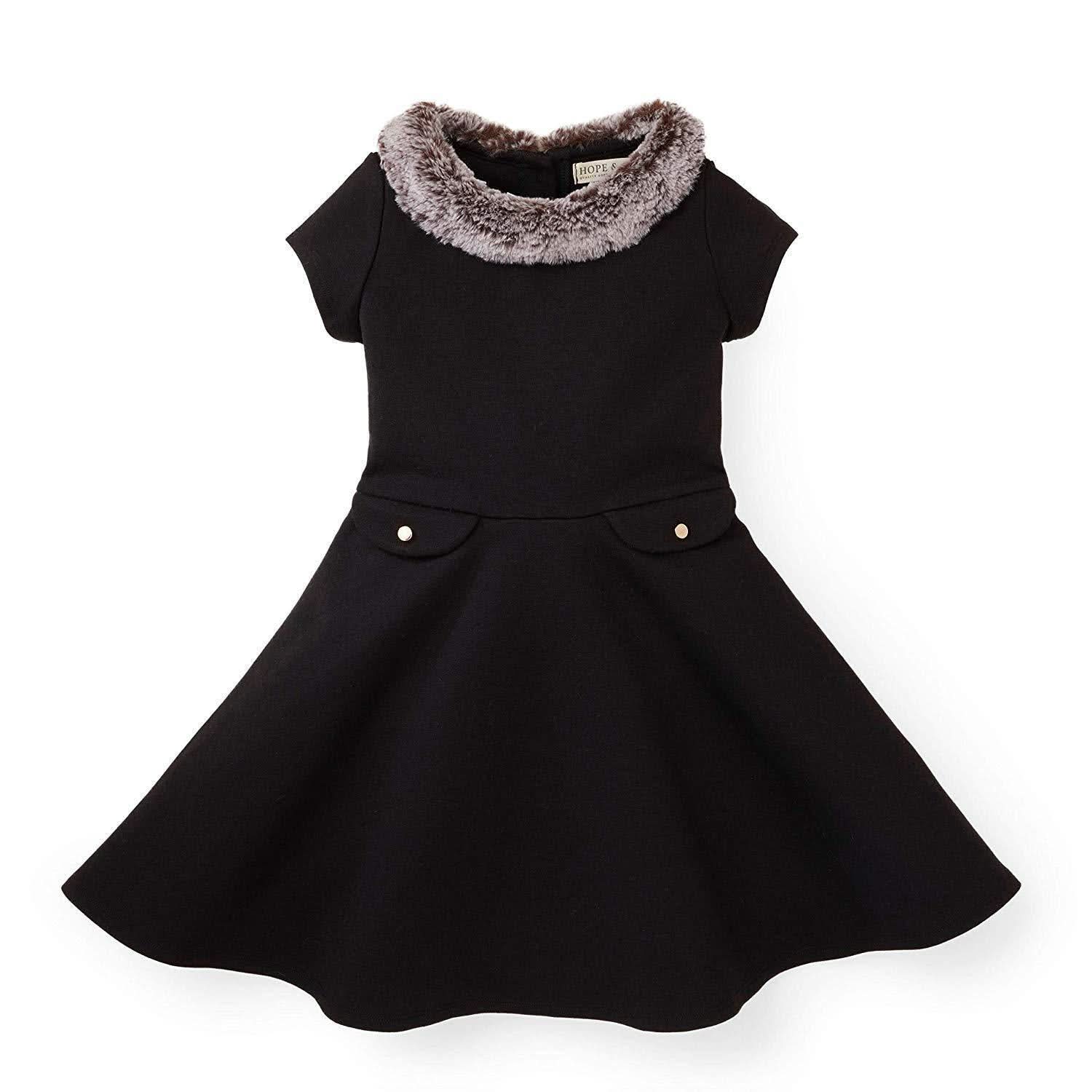 Fit and Flare Ponte Dress with Faux Fur - Baby Hope & Henry Fit and Flare Ponte Dress with Faux Fur - Baby Hope & Henry