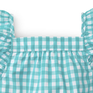 Frill Sleeve Woven Dress | Green Gingham - Hope & Henry Girl