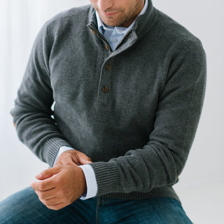 Half Zip Pullover Sweater with Elbow Patches - Hope & Henry Men