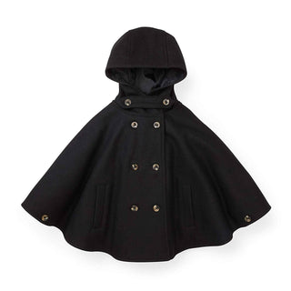 Hooded Wool Blend Cape | Black - Hope & Henry Girl