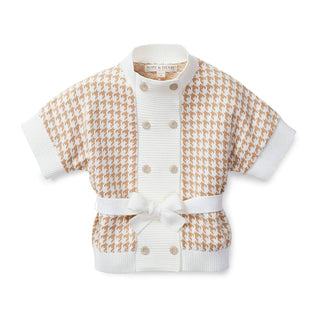 Ivory Houndstooth Sweater Cardigan - Hope & Henry Girl