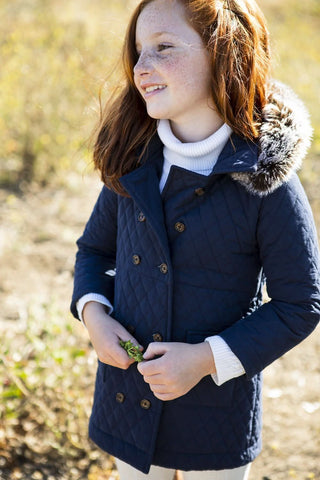 Lightweight Quilted Coat with Faux Fur Hood - Hope & Henry Girl