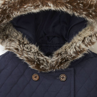 Lightweight Quilted Coat with Faux Fur Hood - Hope & Henry Girl