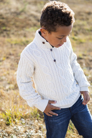 Mock Neck Cable Sweater with Buttons - Hope & Henry Boy