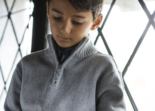 Mock Neck Sweater with Zipper | Grey - Hope & Henry Boy