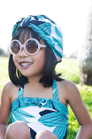 Palm Print Swimsuit Set With Swim Cap - Hope & Henry Girl