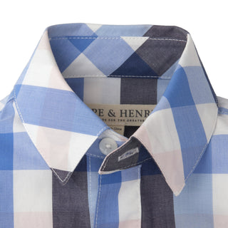 Poplin Button Down Shirt | Blue and Rose Plaid - Hope & Henry Boy