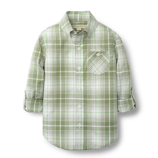 Poplin Button Down Shirt | Olive Plaid - Hope & Henry Boy