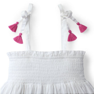 Smocked Dress with Tassels | White - Hope & Henry Girl