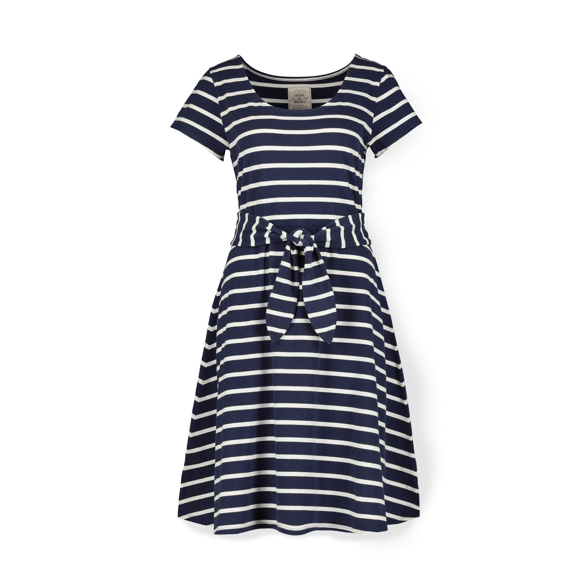 Hope & Henry - Womens Organic Tie-Waist Knit Dress - 6 / Navy/White Stripe Hope & Henry - Womens Organic Tie-Waist Knit Dress - 6 / Navy/White Stripe