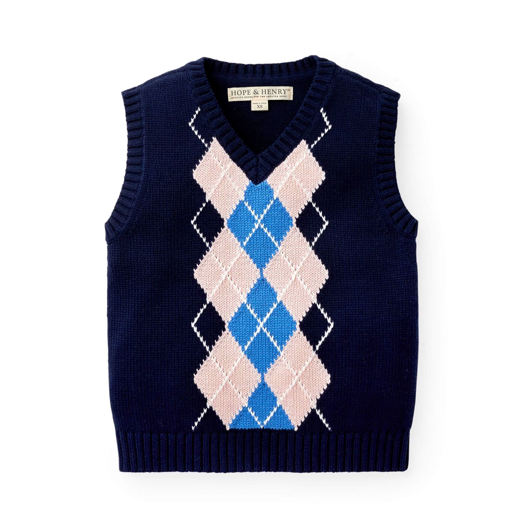 Argyle Blue V Neck Vest V-Neck Argyle Sweater Vest For Men, Blue